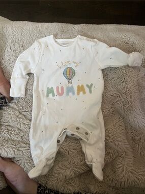 Primark White Baby Footie with Pastel 'I Love My Mummy' Print